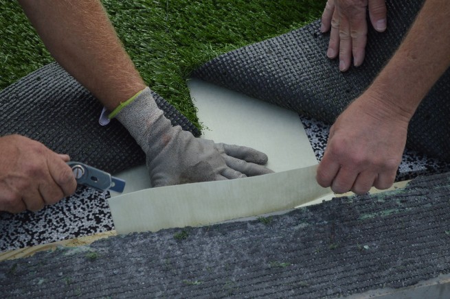 Naperville artificial turf installation - cushion pad installation